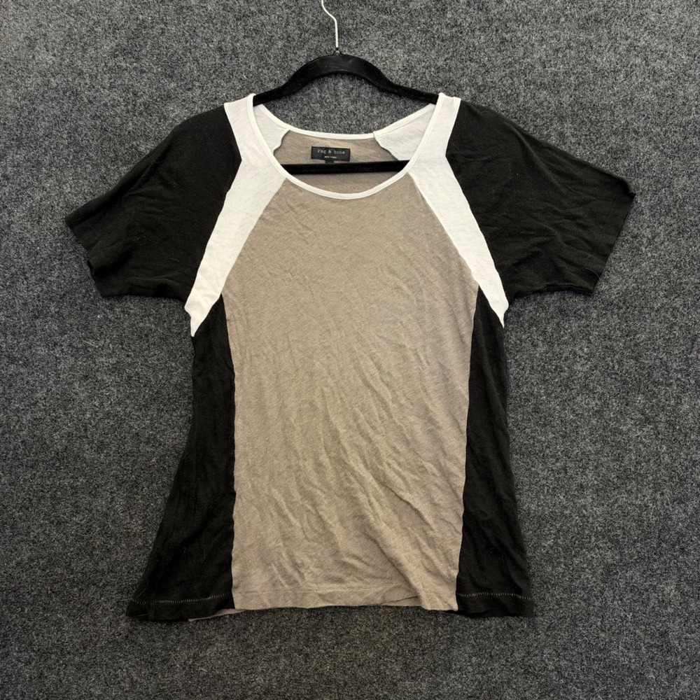 Rag & Bone Womens XS Colorblock Pima Cotton Blend Short Sleeve Tee Taupe Black